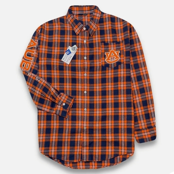 FOCO Men's NCAA College Team Logo Long Sleeve Flannel Shirt Auburn Tigers Size L - Picture 1 of 6